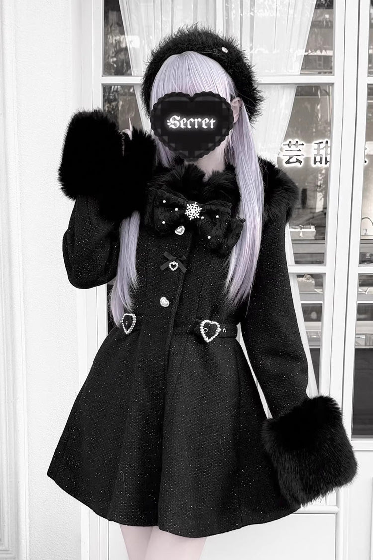 [Velvet Star Dream] Long Sleeves Bow Sweet Jirai Kei Japanese Overcoat 2 Colors