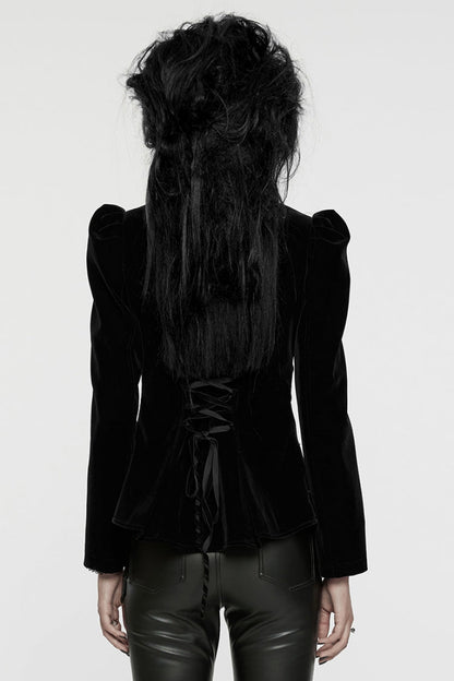 Black Stand Collar Long Sleeves Women's Gothic Swallowtail Coat