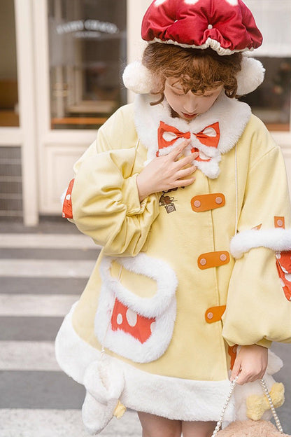 Yellow [Mushroom House] Long Sleeves Embroidery Bowknot Sweet Lolita Coat