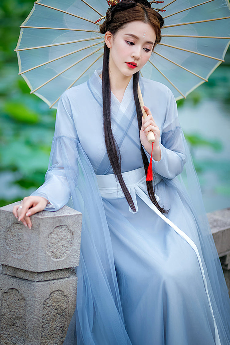 Blue Chinese Style Fairy Airy Sweet Hanfu Dress