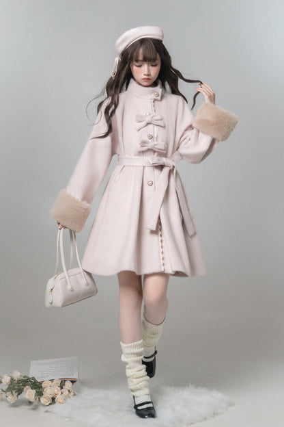 Pink [Bella SP] Stand Collar Long Sleeves Bow Sweet Lolita Coat Cloak