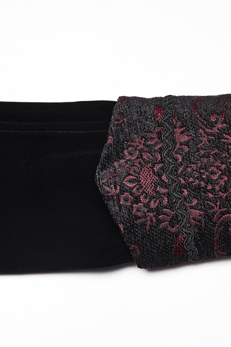 Black/Red Stand Collar Long Sleeves Floral Jacquard Bouble-breasted Zipper Men's Gothic Coat
