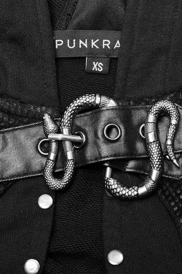 Metal Chain Decoration Stitching Hooded Womens Steampunk Coat 2 Colors