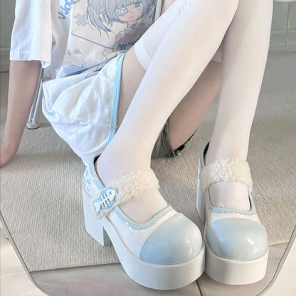 Fishbone-Style Single-Strap Buckle Sweet Lolita Platform Shoes