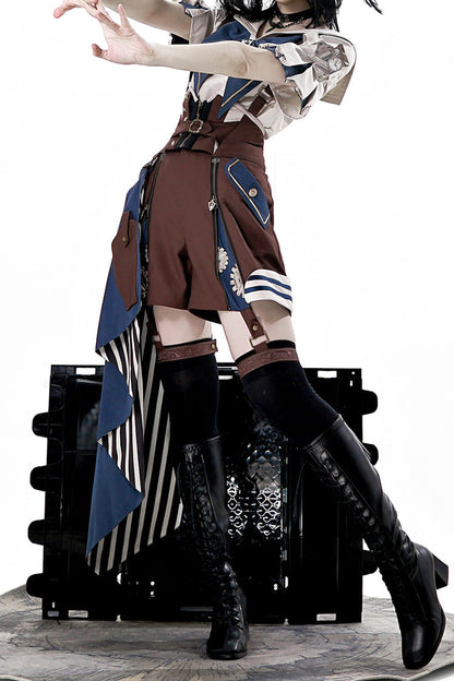 Brown [Inventor of Wonderful Equipment] Ouji Punk Cool Lolita Bib Shorts