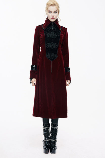 Red Stand Collar Retro Stage Costume Women's Gothic Coat