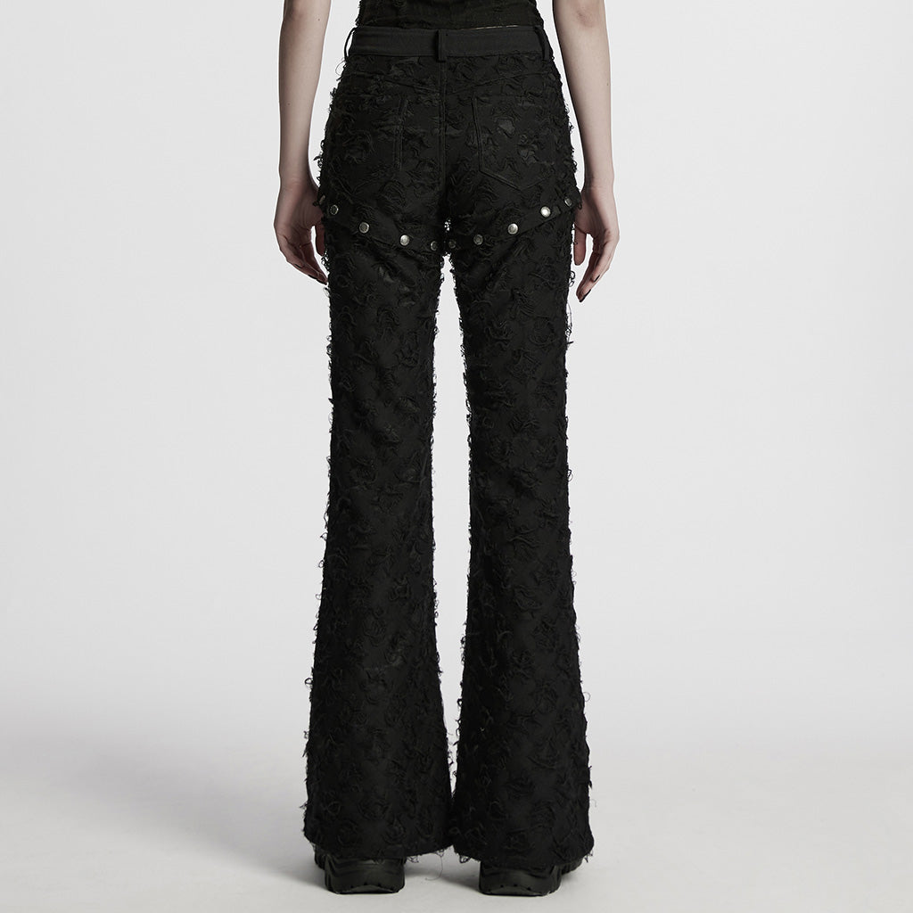 Black Stitching Ripped Metal Ring Women's Punk Split Detachable Pants