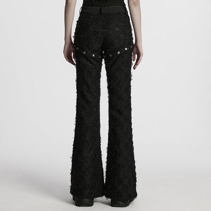 Black Stitching Ripped Metal Ring Women's Punk Split Detachable Pants