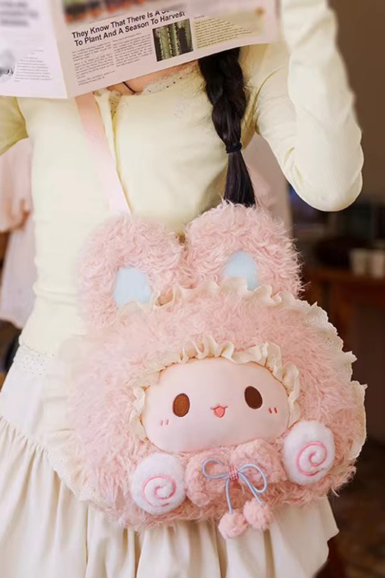 Pink Rabbit Ruffled Plush Toy Sweet Lolita Backpack