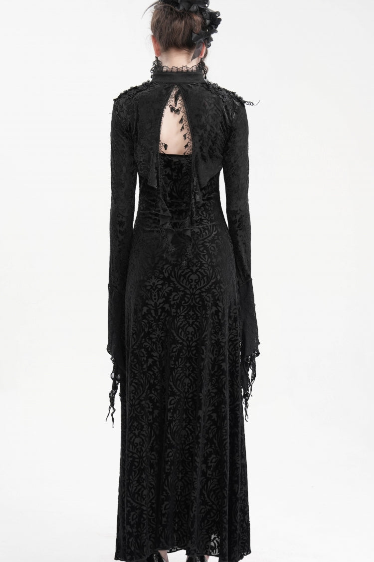 Black Stand Collar Long Sleeves Lace Tassels Women's Gothic Cape