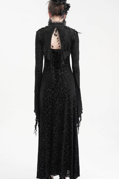 Black Stand Collar Long Sleeves Lace Tassels Women's Gothic Cape