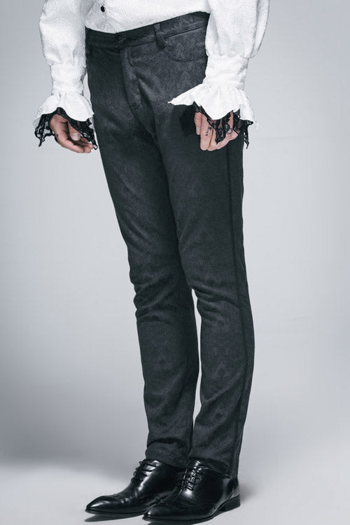 Black Side Braided Strap Gothic Jacquard Trousers