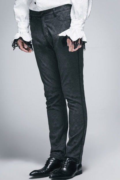 Black Side Braided Strap Gothic Jacquard Trousers