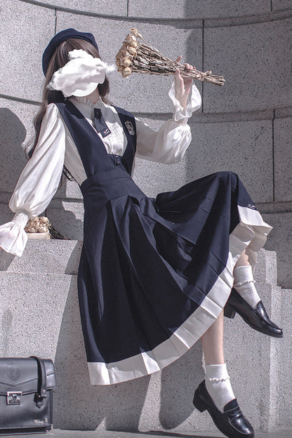 Blue Sleeveless Classic College Style Elegant Lolita Jumper Dress
