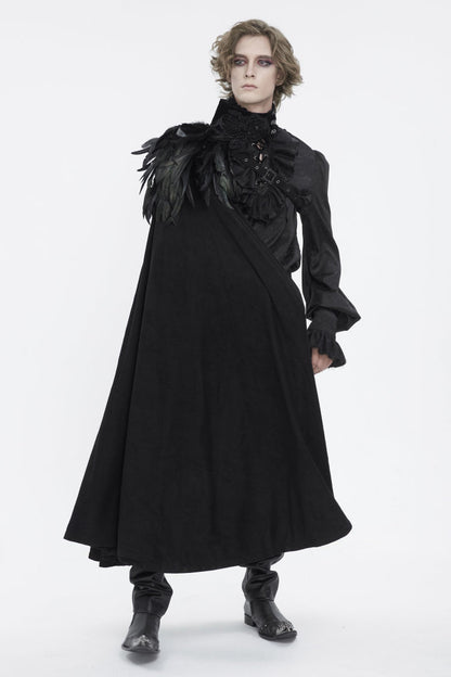 Black Stand Collar Men's Gothic Accessory Feather Cape