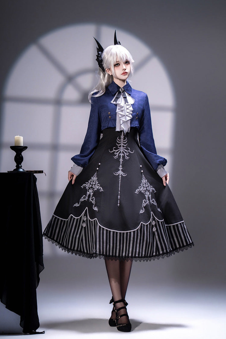 Black Printed Embroidered Gothic Vintage Elegant Lolita Jsk Dress Set