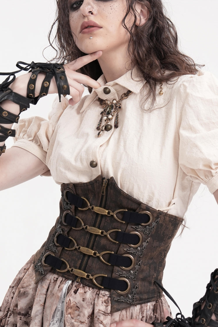 Brown Lace-Up Slim Zippered Women's Punk Underbust Corset