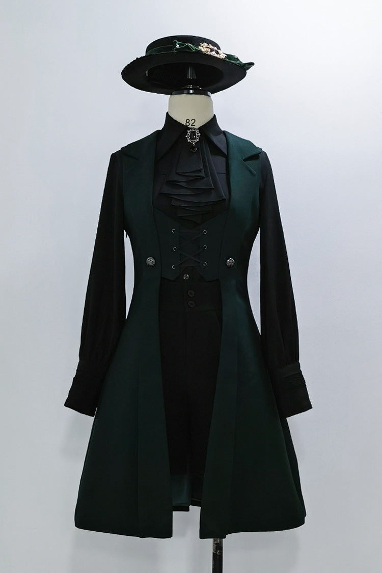 Green Lace-Up Slim Gothic Vintage Handsome Ouji Lolita Vest