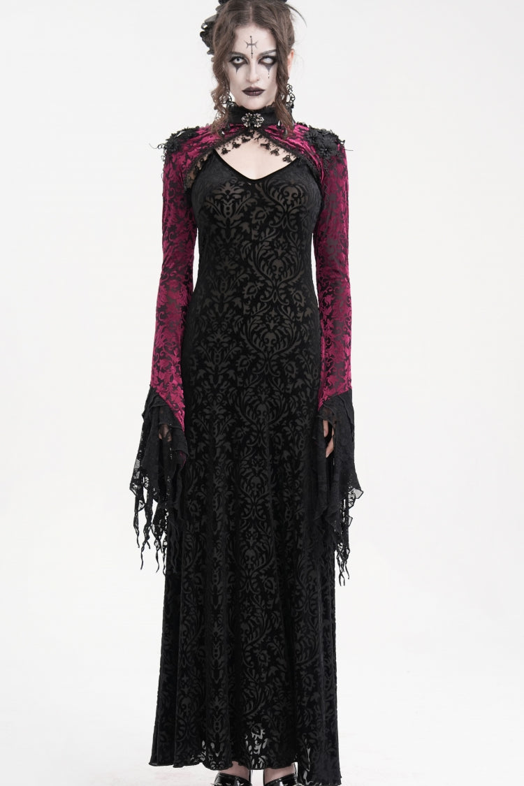 Black/Purple Stand Collar Long Sleeves Lace Tassels Women's Gothic Cape