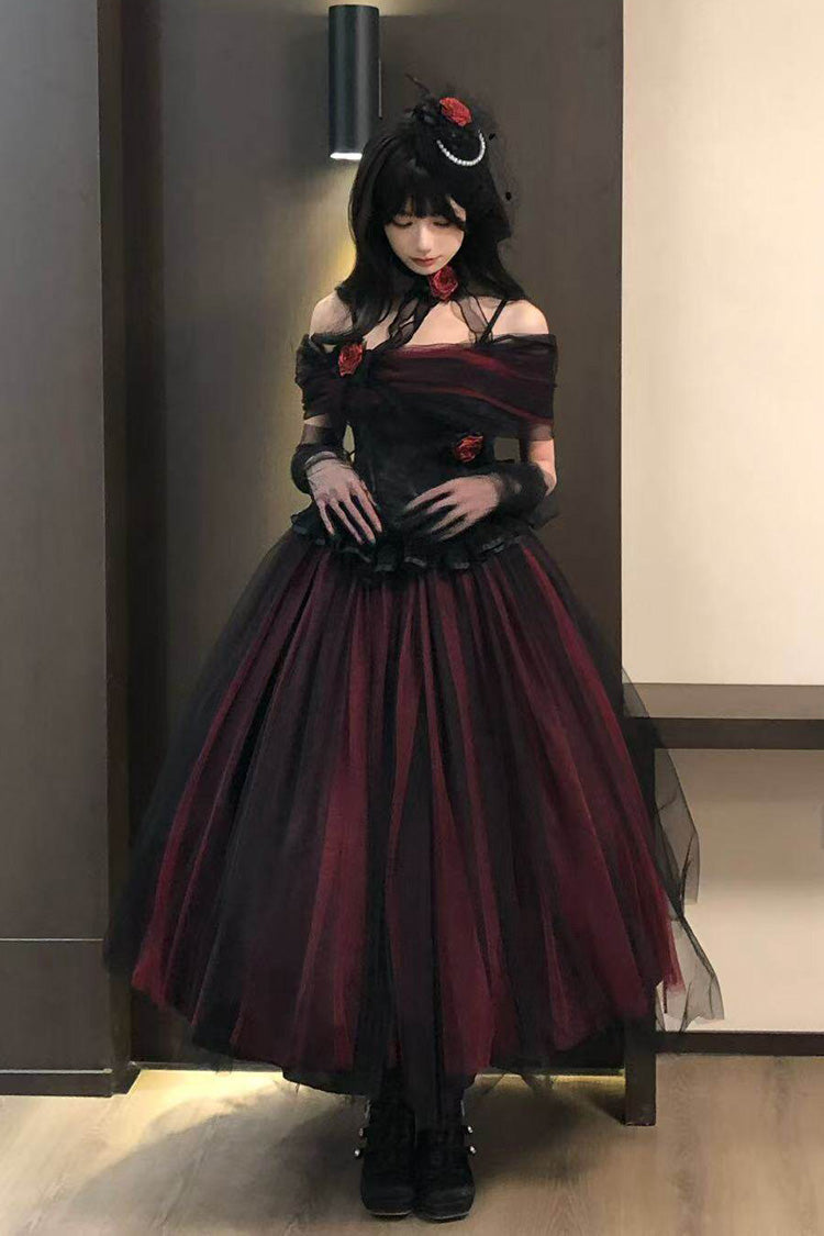 Black/Red [Sanglin’s Tribute] Off Shoulder Ruffled Gothic Lolita Dress