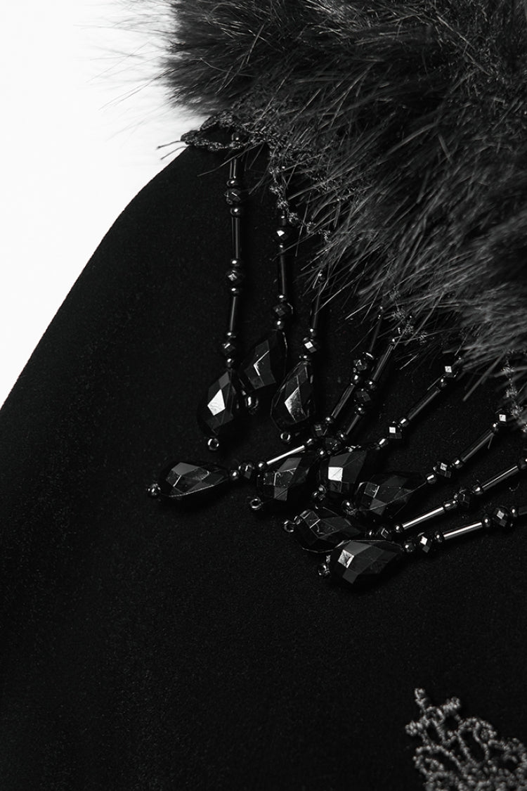 Black Stand Collar Embroidered Lace-Up Women's Gothic Coat
