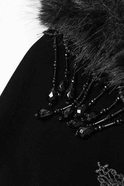 Black Stand Collar Embroidered Lace-Up Women's Gothic Coat