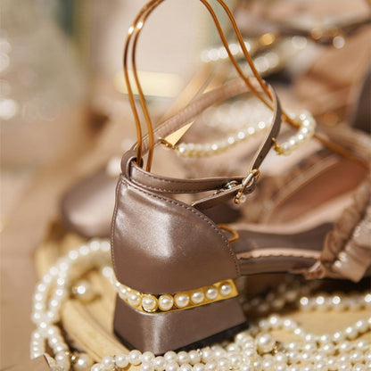 Romance Bowknot Lace Pearl Sweet Elegant Lolita Shoes 4 Colors