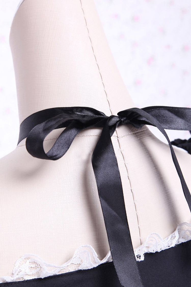 Black/White Cotton Square Collar Lace Trim Gothic Lolita Dress