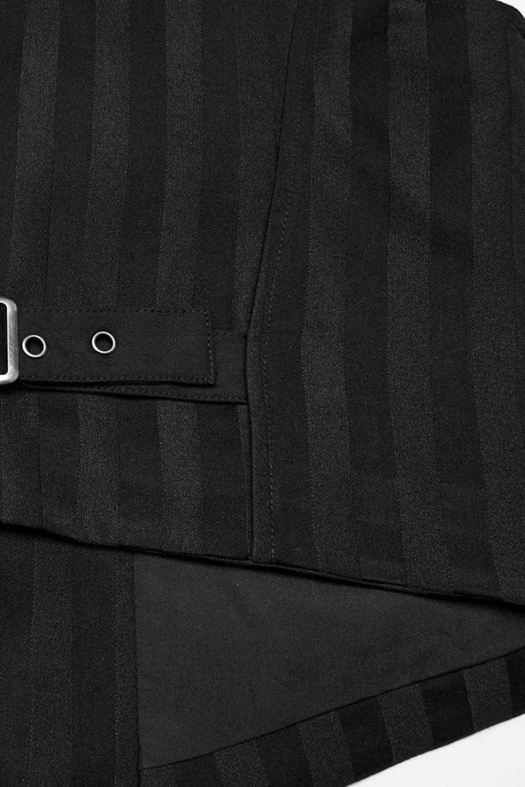 Black V Collar Sleeveless Striped Print Buckle Men's Punk Vest