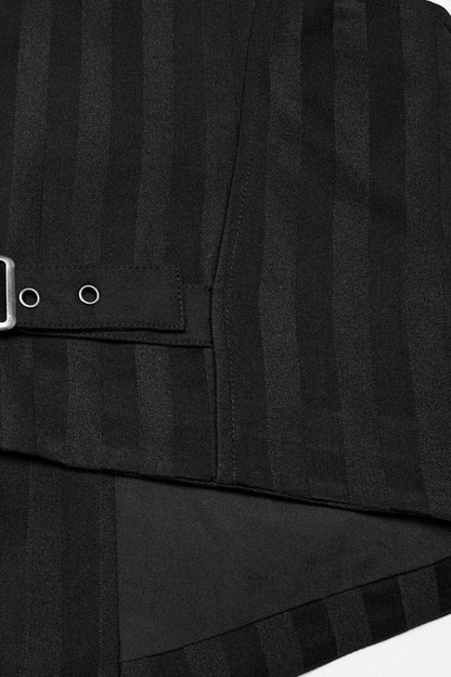 Black V Collar Sleeveless Striped Print Buckle Men's Punk Vest