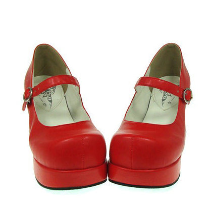 Red Synthetic Leather Round Toe Cross Straps Platform Classic Lolita Shoes
