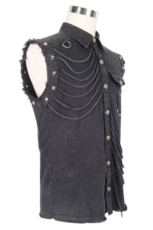 Black Rock Unedged Sleeveless Faded Mens Punk Blouse