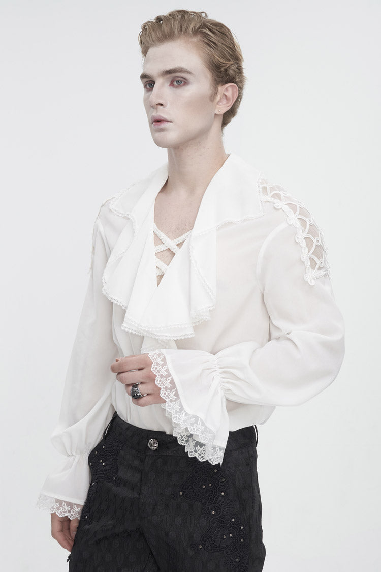 White Ruffled Collar Puff Sleeved Men's Gothic Shirt