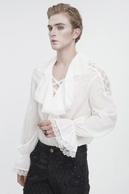 White Ruffled Collar Puff Sleeved Men's Gothic Shirt