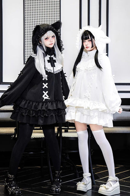 White Long Sleeves Ruffle Zipper Sweet Handsome Lolita Sweatshirt Coat