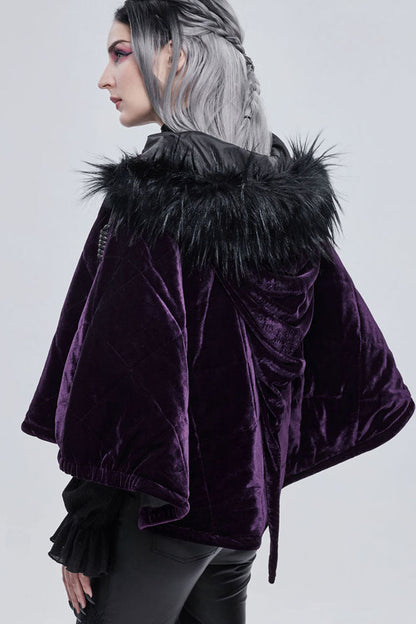 Purple Gothic Quilted Velvet Collar Crescent Pendant Zipper Warm Women's Shawl