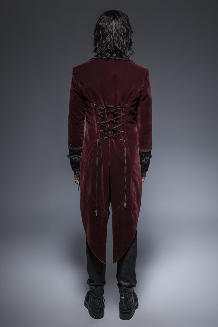 Red Embroidery Swallowtail Hem Mens Gothic Victorian Coat