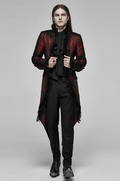 Black/Red Long Sleeves Lace Gorgeous Men's Gothic Vintage Tuxedo Coat