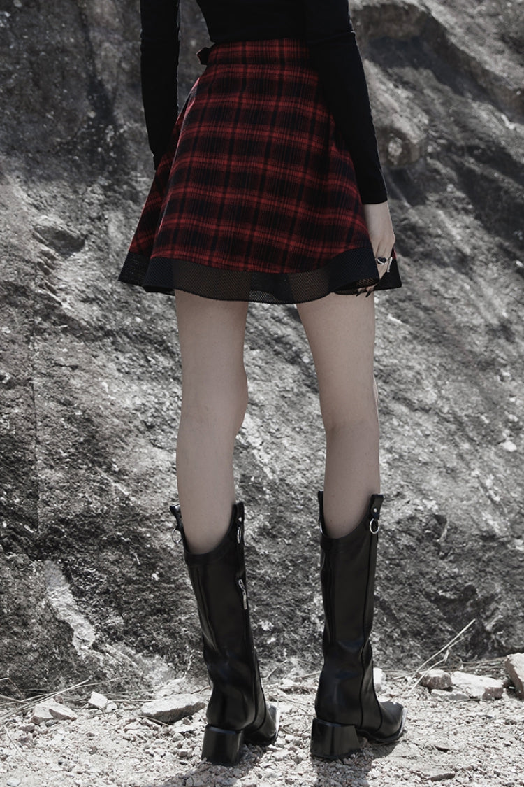 Plaid Print Stitching Mesh Women's Gothic College Style Skirt 2 Colors