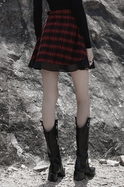 Plaid Print Stitching Mesh Women's Gothic College Style Skirt 2 Colors