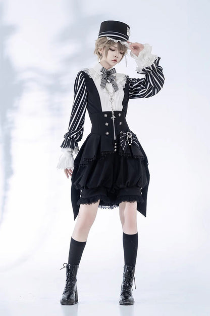 Black Wonderful Trick Stripe Print Lace Ouji Fashion Elegant Lolita Shorts