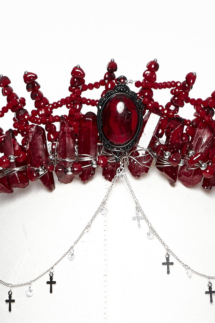 Red Irregular Women's Gothic Crystal Cross Headwear