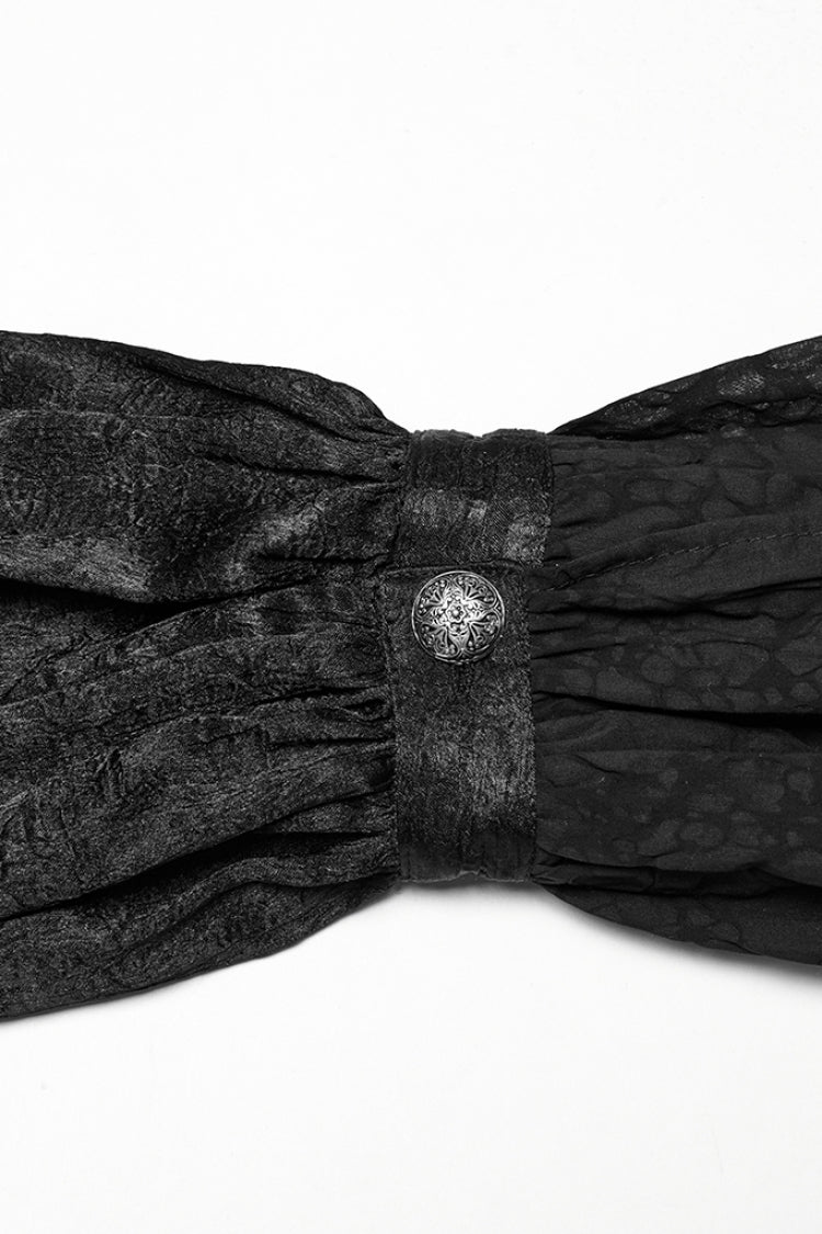 Black Stand Collar Long Puff Sleeves Jacquard Ruffle Embroidery Men's Gothic Blouse
