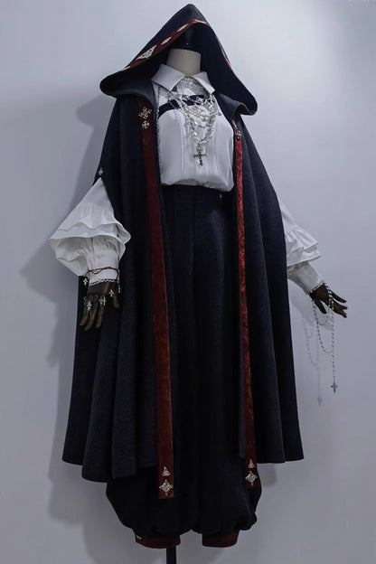 Black [Sacred Vow] Print Hooded Vintage Elegant Prince Handsome Ouji Lolita Cloak