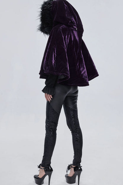 Purple Gothic Quilted Velvet Collar Crescent Pendant Zipper Warm Women's Shawl