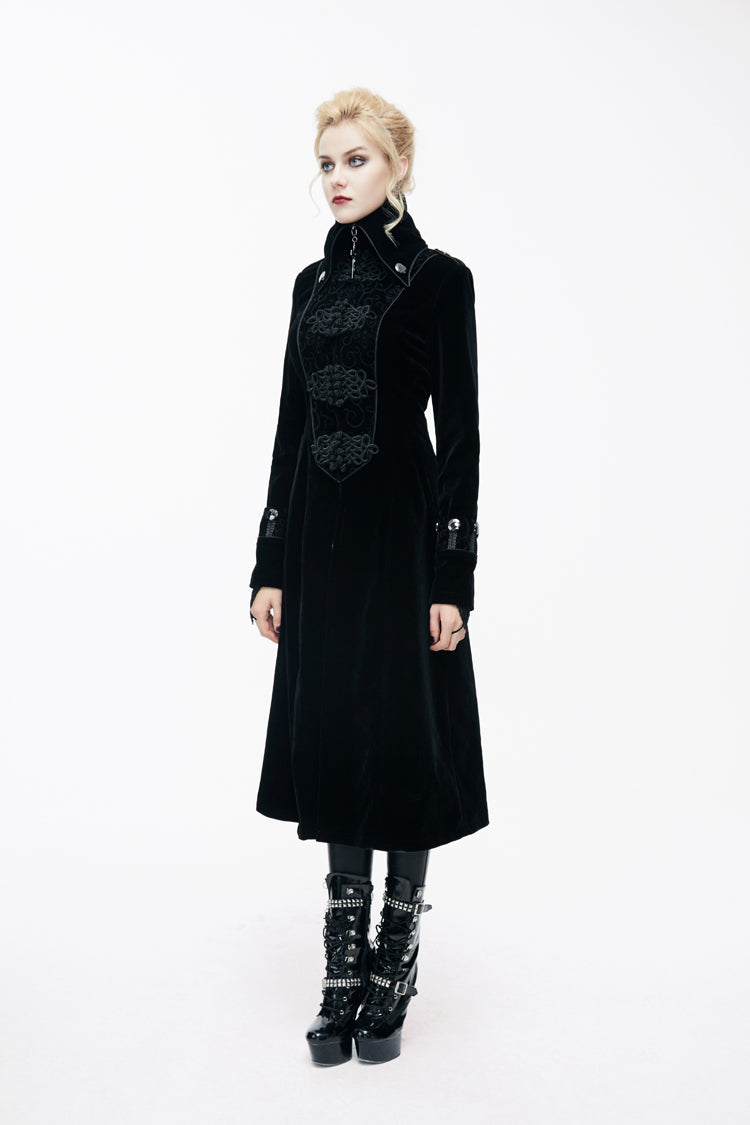 Black Retro Stand Collar Stage Costume Women's Gothic Coat