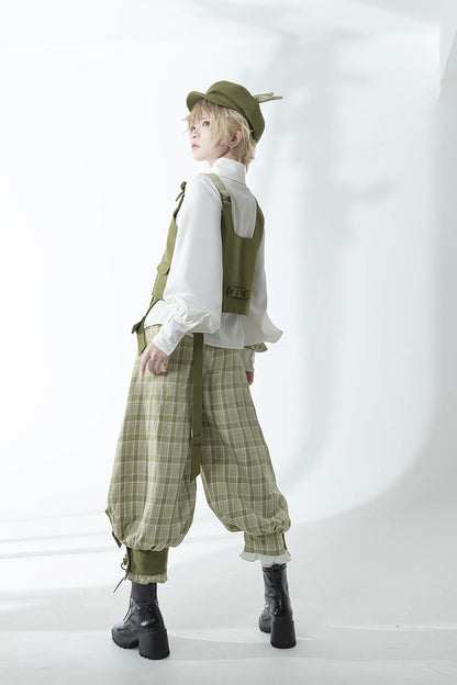 Matcha Green Plaid Pants Secret Morning Post Series Cute and Handsome Ouji Lolita Vest
