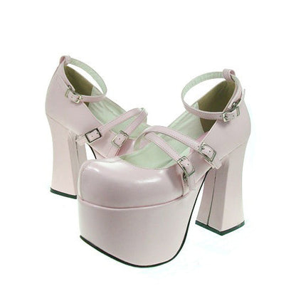 Pink Round Toe Scalloped Platform Heel High Lolita Shoes