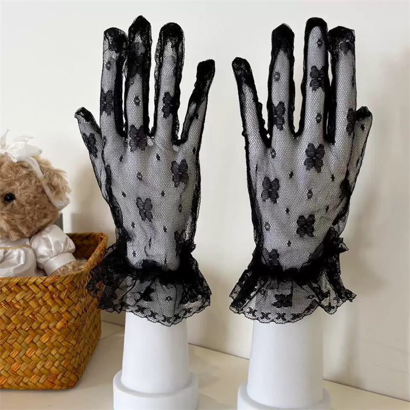 Butterfly Embroidered Lace Mesh Sweet Lolita Gloves 2 Colors