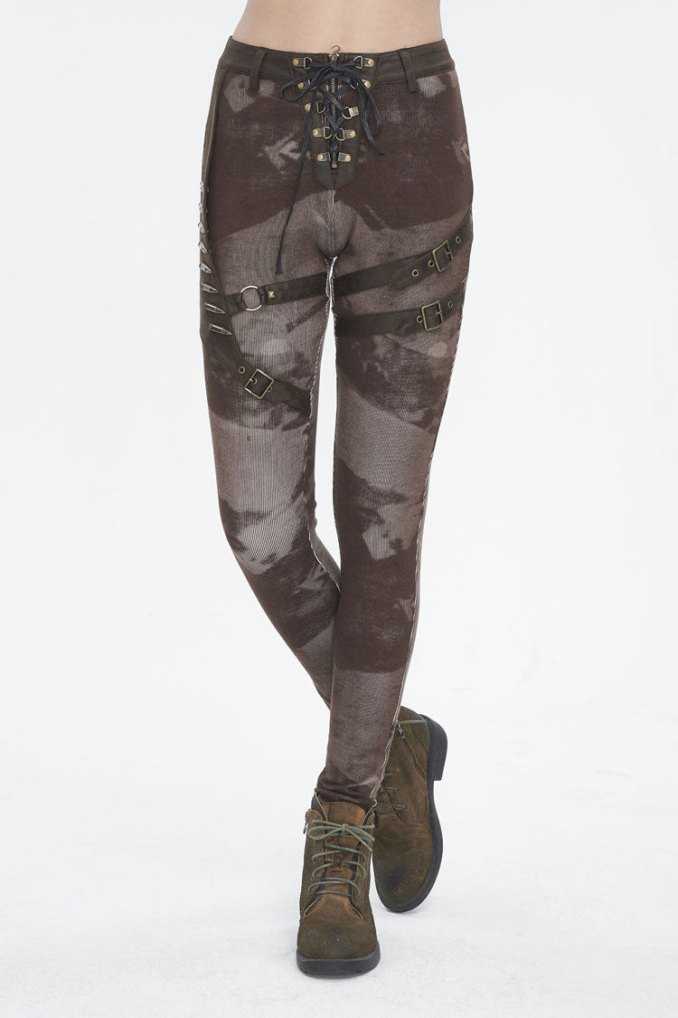 Brown High Waisted Print Women's Punk Pants